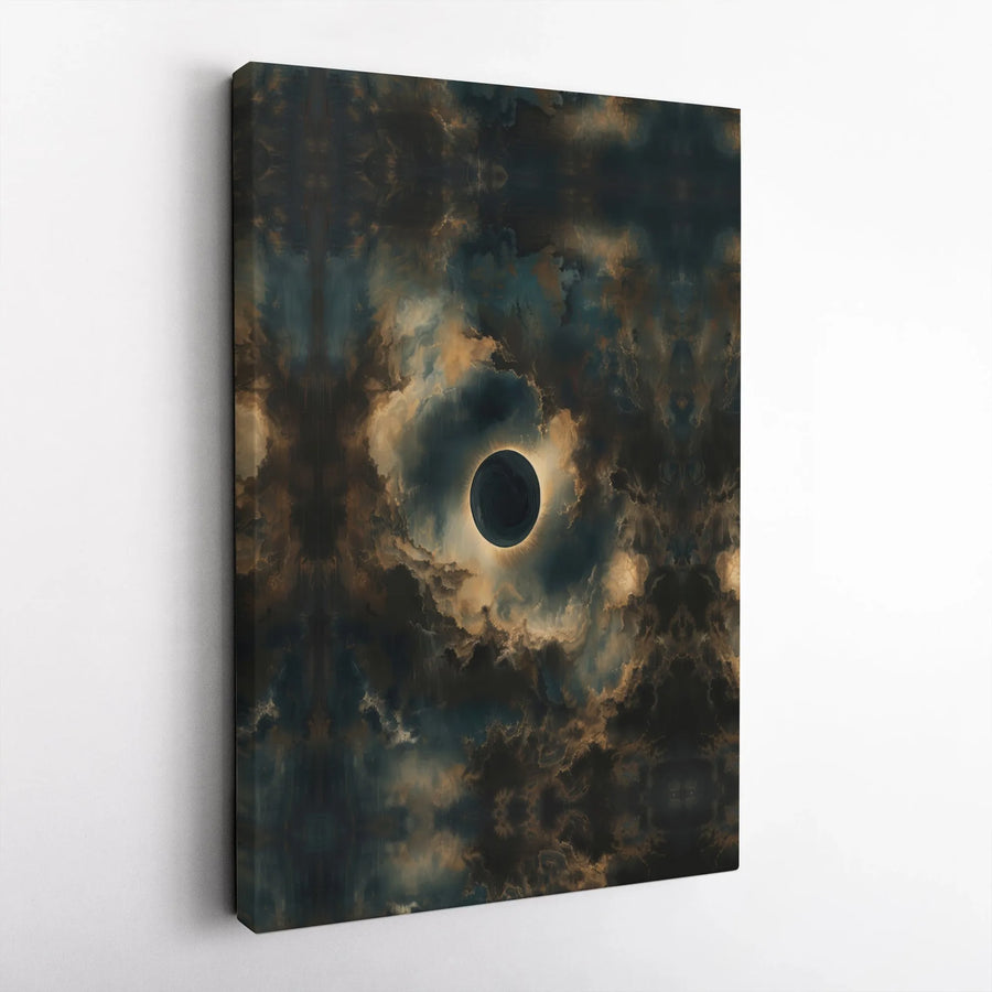 Solar Eclipse Wall Art | Abstract Dark Stormy Sky Canvas | Premium Gallery Wrap Print | Modern Celestial Home Decor