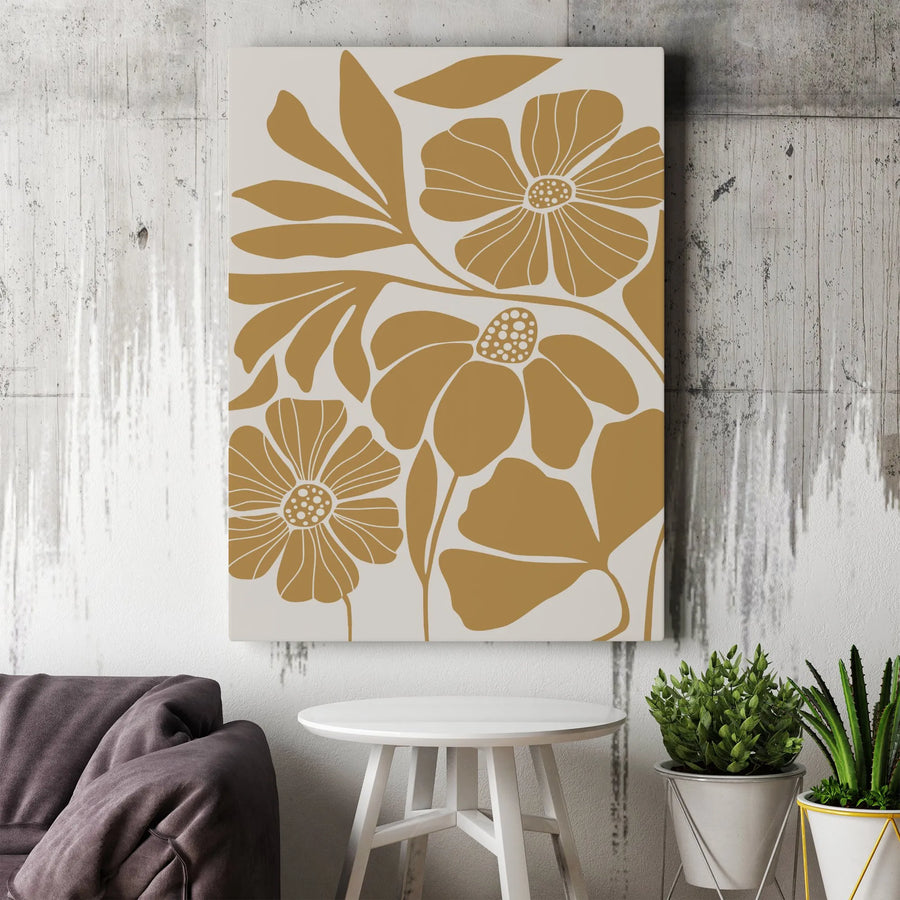 Minimalist Floral Canvas Print | Modern Ochre Botanical Art | Premium Gallery Wrapped Canvas | Modern Home Decor Gift