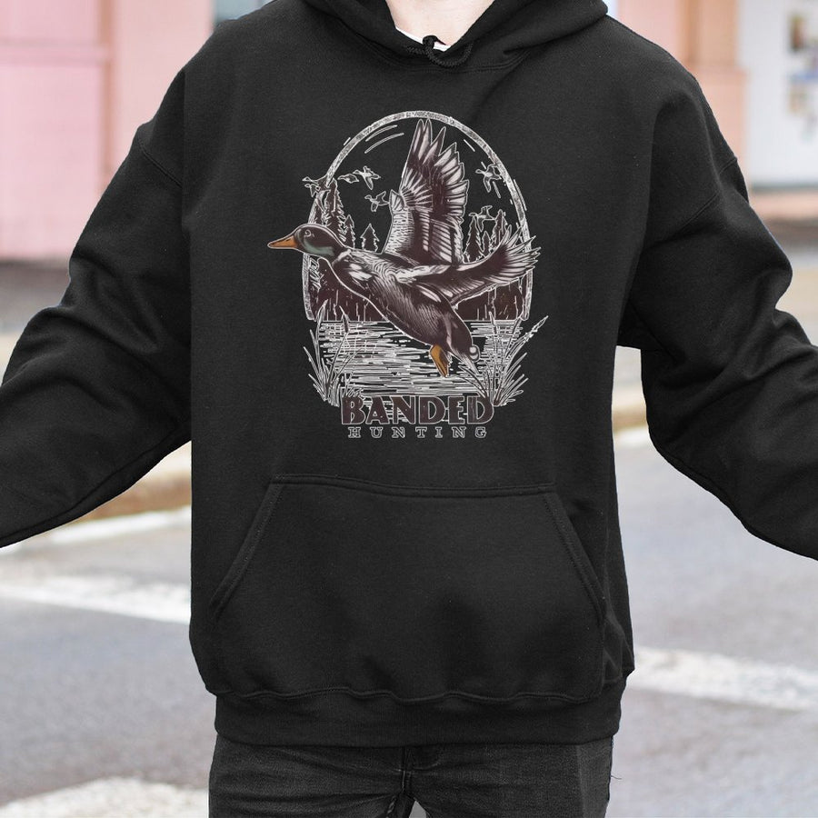 Mallard Duck Hunting Hoodie | Vintage Waterfowl Flying Design | Premium Cotton-Blend | Gift for Hunters and Outdoorsmen