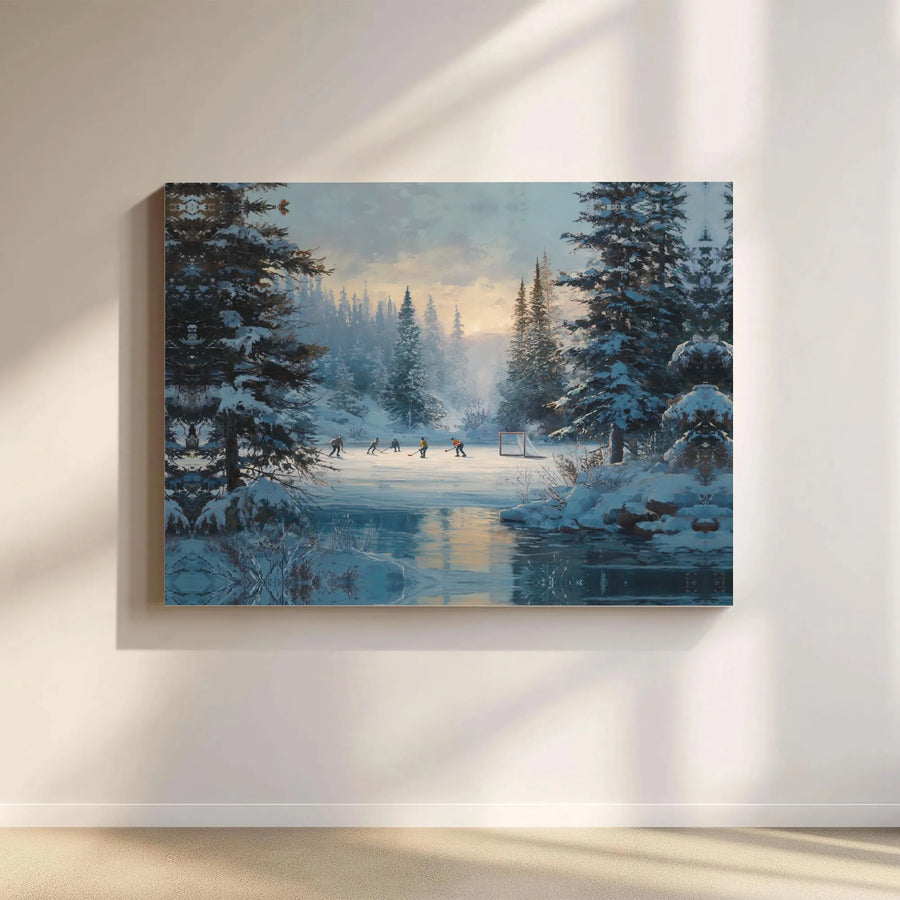 Pond Hockey Canvas Print | Frozen Lake Winter Landscape | Premium Gallery Wrap Wall Art | Sports Enthusiast Home Decor Gift