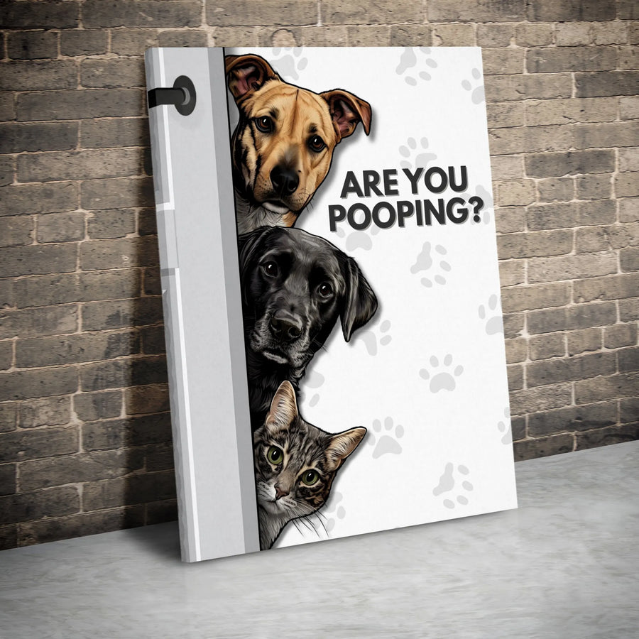 Are You Pooping? Bathroom Wall Art | Funny Peeking Dog and Cat Canvas Print | 1.25 Inch Gallery Wrap | Humorous Home Decor Gift