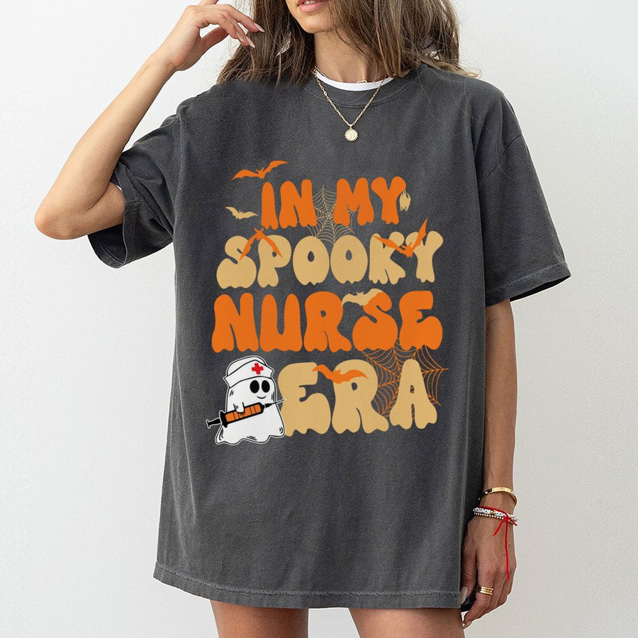 In My Spooky Nurse Era T-Shirt | Retro Ghost Graphic Halloween Tee | 100% Cotton Premium Comfort | Cute RN Graduation Gift for Nurses