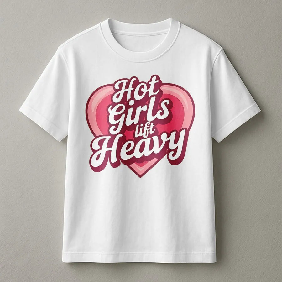 Hot Girls Lift Heavy T-Shirt | Heart Graphic Fitness Design | 100% Cotton Premium Comfort | Funny Gym Shirt for Women Gift
