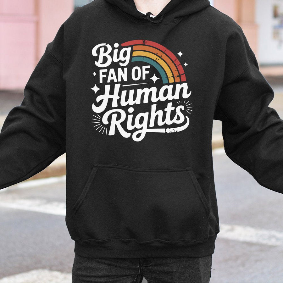 Big Fan Of Human Rights Hoodie | Retro Rainbow Aesthetic Graphic | Premium Cotton Blend | Equality Activist Gift For Social Justice Advocates