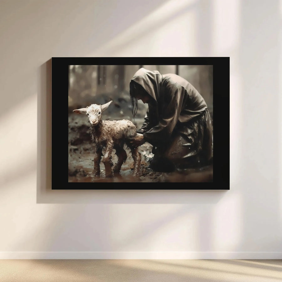 Good Shepherd Canvas Print | Jesus Rescuing Lamb Wall Art | Premium Gallery Wrapped Decor | Christian Faith Home Gift