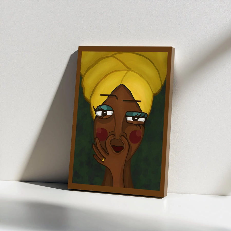 Abstract Black Woman Canvas Wall Art | Vibrant Female Portrait with Yellow Head Wrap | Premium Gallery Canvas | Modern Home Decor Gift