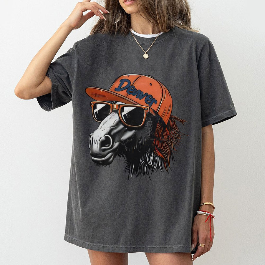 Denver Broncos Horse With Sunglasses And Cap T-Shirt