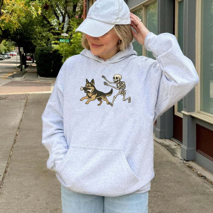 German Shepherd Halloween Hoodie | Spooky Skeleton Graphic Design | Premium Cotton-Blend Comfort | Cute Dog Lover Gift for Him and Her