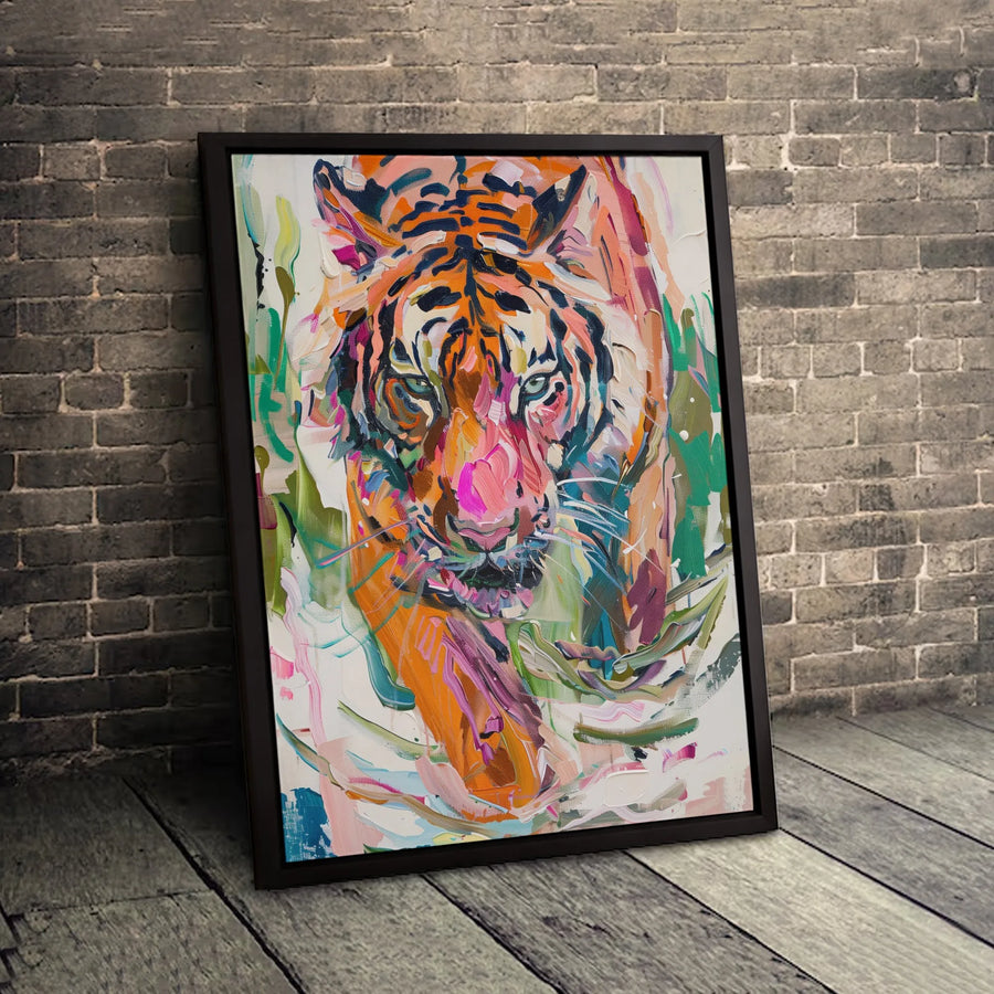 Abstract Tiger Canvas Wall Art | Colorful Wildlife Animal Painting | Premium Gallery-Wrapped 1.25 Inch Profile | Modern Home Decor Gift
