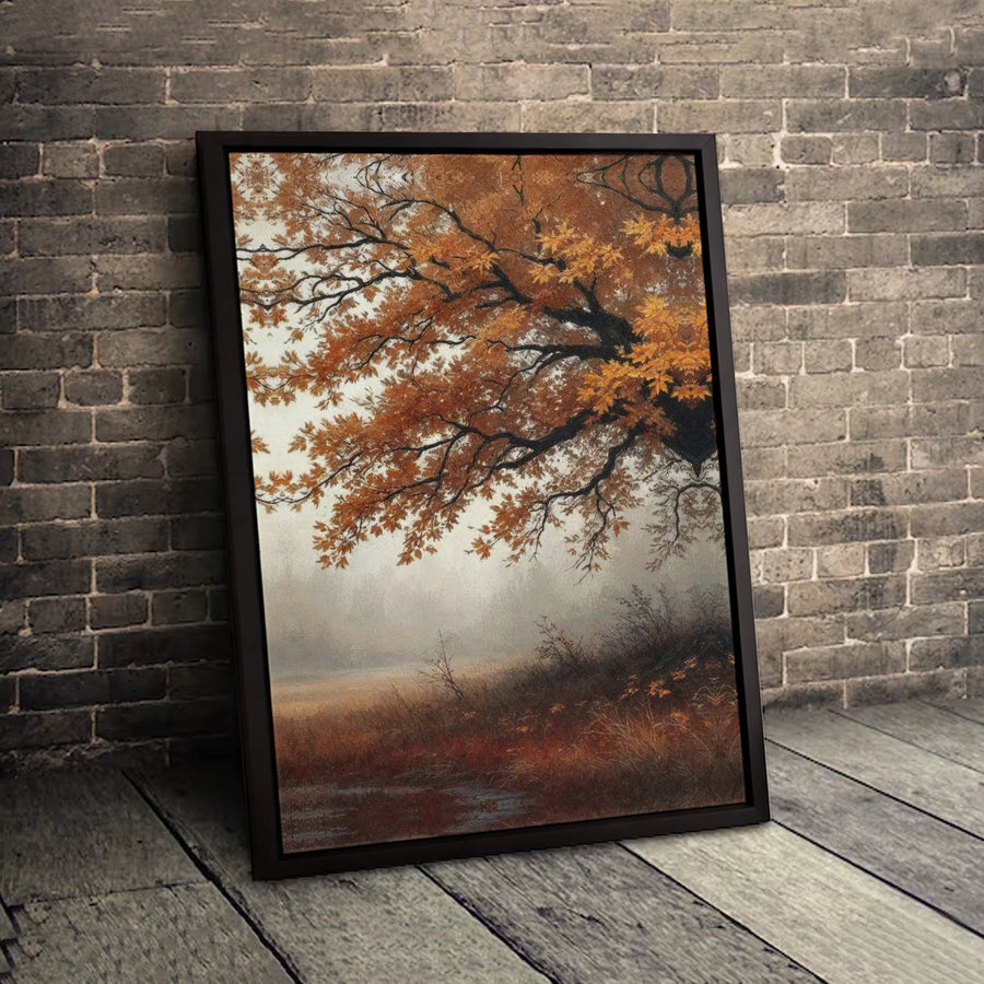 Autumn Landscape Canvas Wall Art | Misty Golden Forest Tree Print | 1.25-Inch Premium Gallery Wrap | Seasonal Fall Home Decor Gift