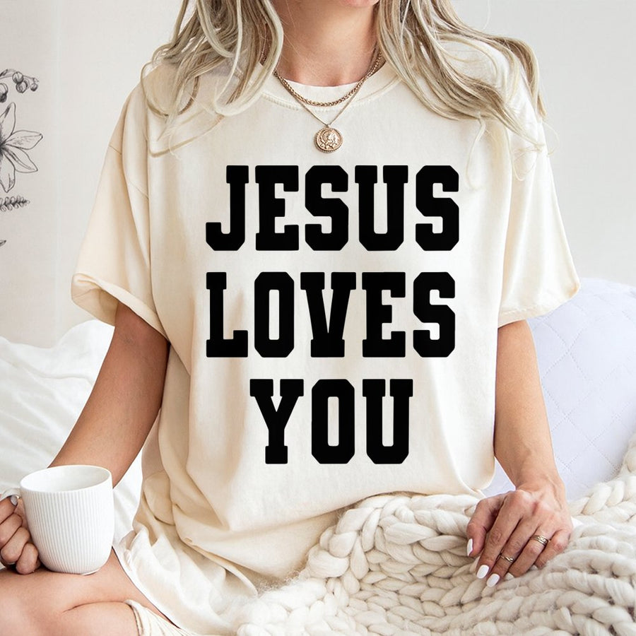 Jesus Loves You T-Shirt | Minimalist Christian Graphic Print | Premium 100% Cotton Tee | Inspirational Religious Gift for Men and Women