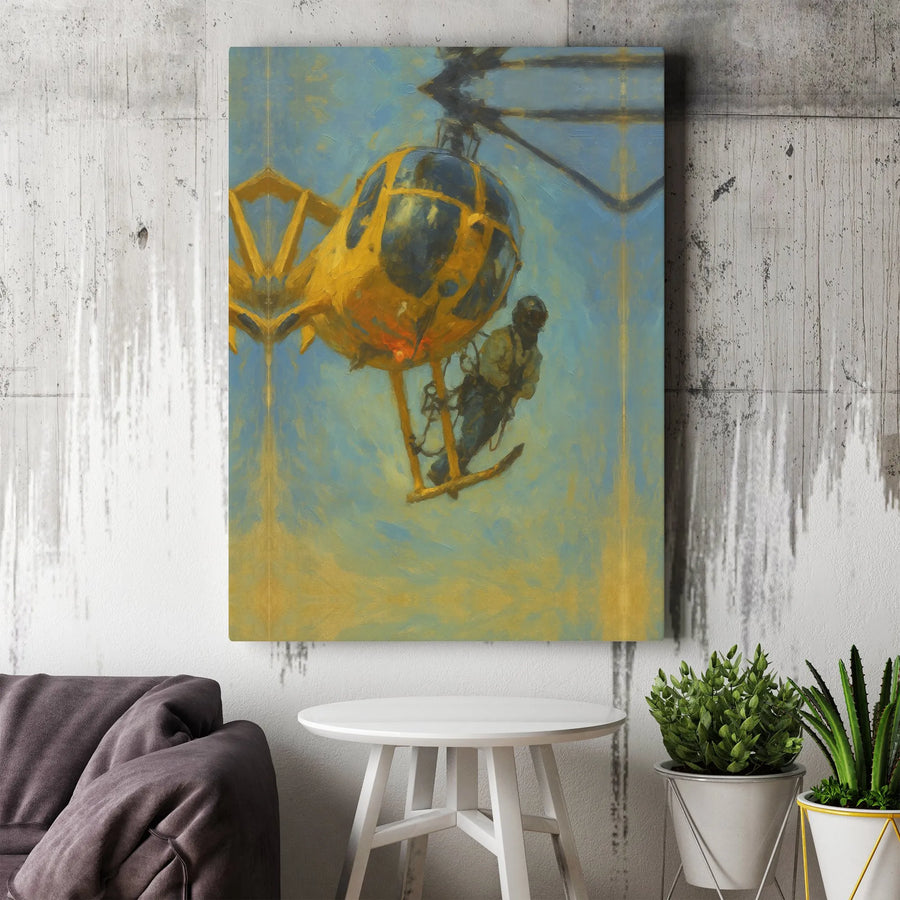 Helicopter Canvas Art | Industrial Aviation Oil Painting Style | Premium Gallery Wrap | Gift for Pilots and Aviation Enthusiasts