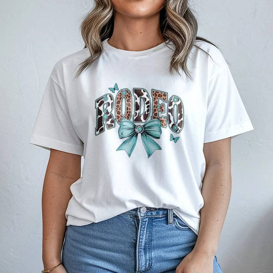 Western Rodeo T-Shirt | Coquette Bow with Cowhide & Leopard Print | Premium Cotton Tee | Gift for Country Girl