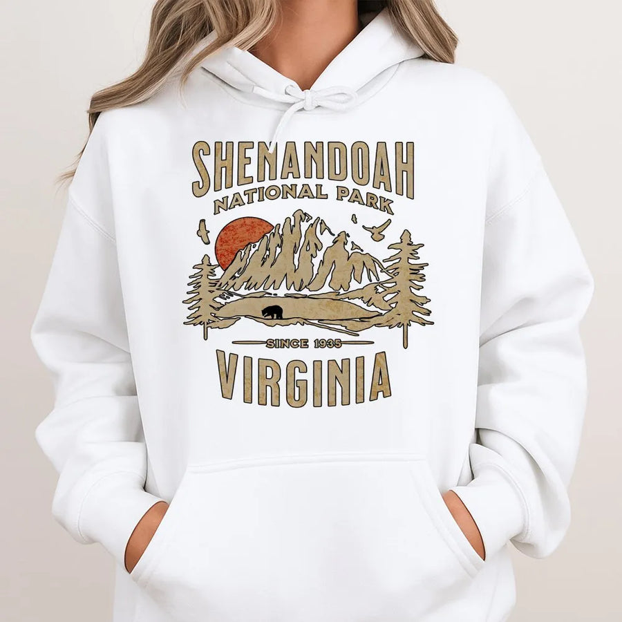 Shenandoah National Park Hoodie | Retro Mountain Forest Graphic | Premium Cotton Blend | Gift for Hikers, Nature Lovers & Virginia Travelers