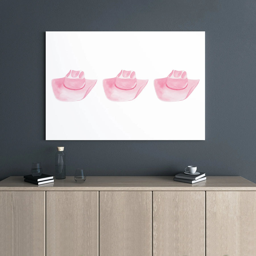 Pink Cowboy Hat Canvas Art | Watercolor Western Wall Decor | 1.25 Inch Gallery Wrap Premium Print | Boho Country Style Gift For Her