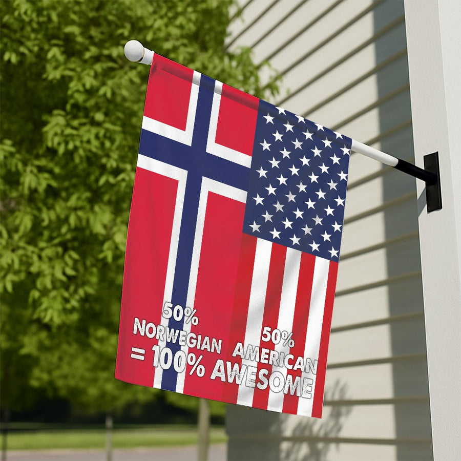 Norwegian American Flag | 50% Norwegian 50% American 100% Awesome Design | Premium UV-Resistant Polyester | Heritage House Decor Gift
