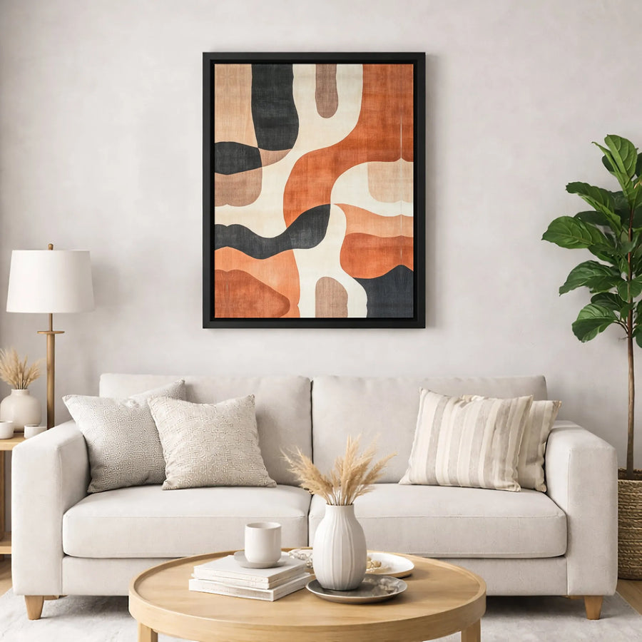 Abstract Organic Shapes Canvas Wall Art | Mid-Century Modern Burnt Orange and Black Print | Premium Gallery-Wrapped Decor | Home or Office Gift