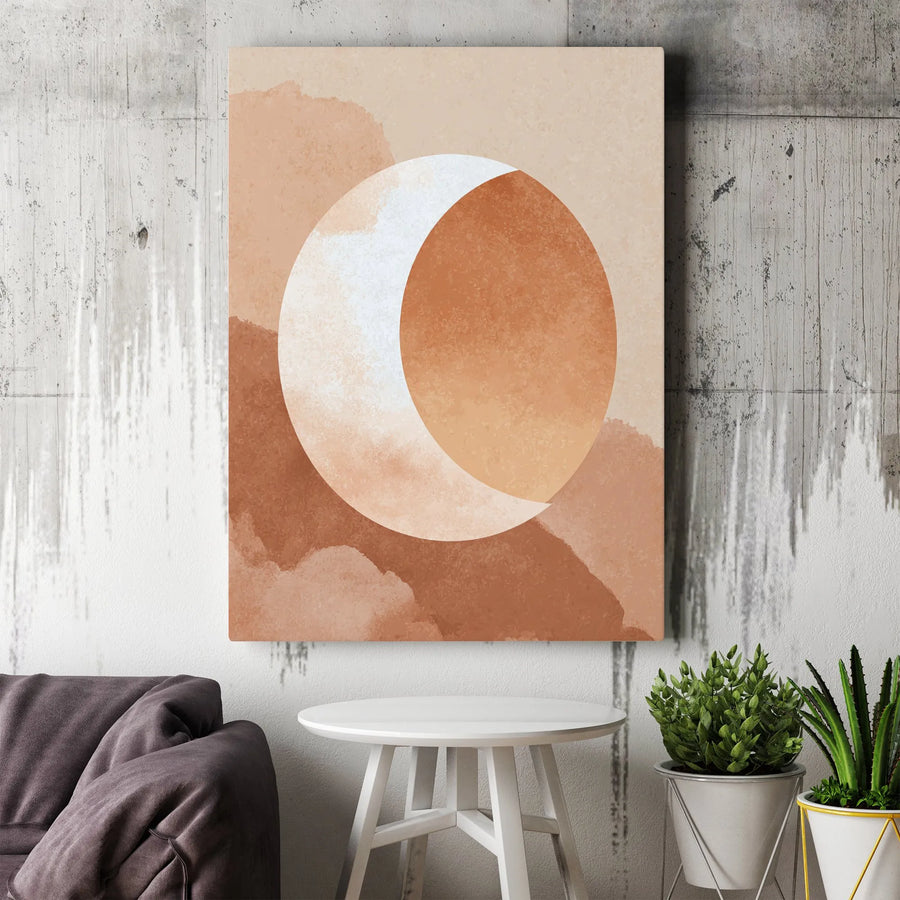 Abstract Crescent Moon Canvas Wall Art | Terracotta Boho Celestial Decor | Premium Gallery-Wrapped Print | Minimalist Modern Home Gift