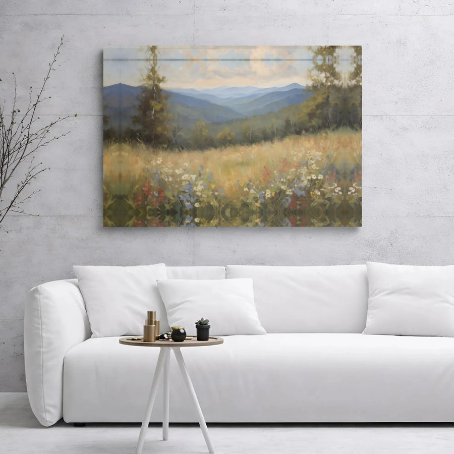 Mountain Landscape Canvas Print | Wildflower Meadow Wall Art | Gallery Wrapped Premium Decor | Nature Inspired Gift for Living Room