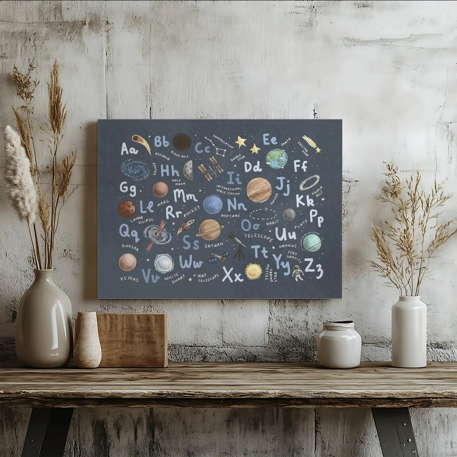 Space Alphabet Canvas Print | Educational Solar System Wall Art with Planets & Astronauts | Premium Quality | Kids Nursery Decor Gift