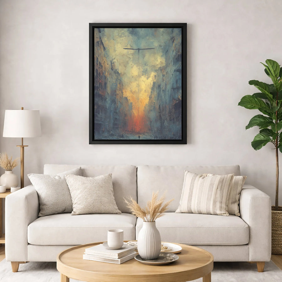 Dystopian Cityscape Canvas Art | Dark Surreal Oil Painting Style | Premium Gallery Wrap Wall Decor | Moody Gothic Office Gift