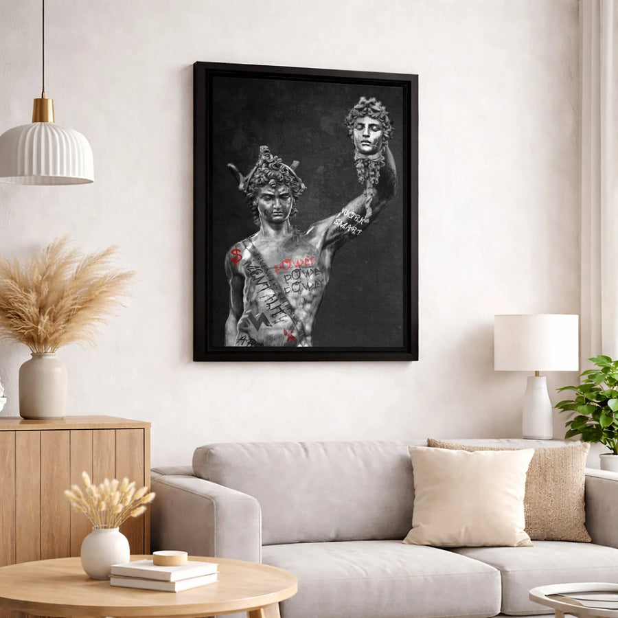 Perseus With Medusa Head Canvas | Modern Graffiti Street Art Wall Decor | Premium 1.25 Inch Gallery Wrap | Motivational Office and Home Gift