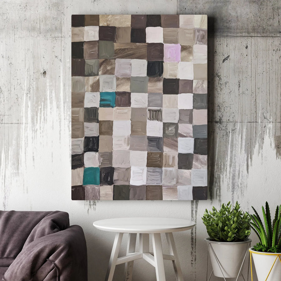 Abstract Geometric Canvas Print | Textured Brown and Turquoise Pixel Art | Thick Gallery Wrapped Wall Art | Modern Home & Office Decor Gift
