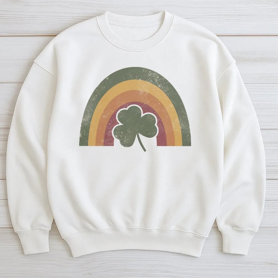 St Patricks Day Sweatshirt | Retro Rainbow Shamrock Design | Premium Cotton Blend Crewneck | Irish Lucky Gift for Men and Women