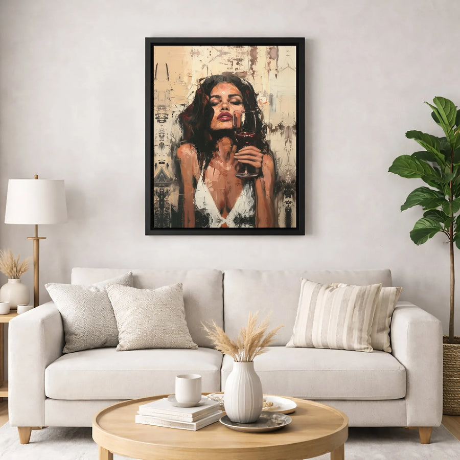 Woman With Red Wine Canvas Wall Art | Abstract Portrait Painting | Premium Gallery-Wrapped Print | Elegant Home Decor Gift For Her