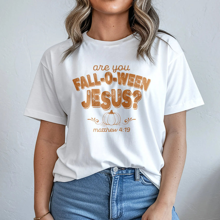 Fall-O-Ween Jesus T-Shirt | Retro Christian Halloween Graphic Tee | Premium Cotton Bible Verse Apparel | Religious Gift for Men and Women