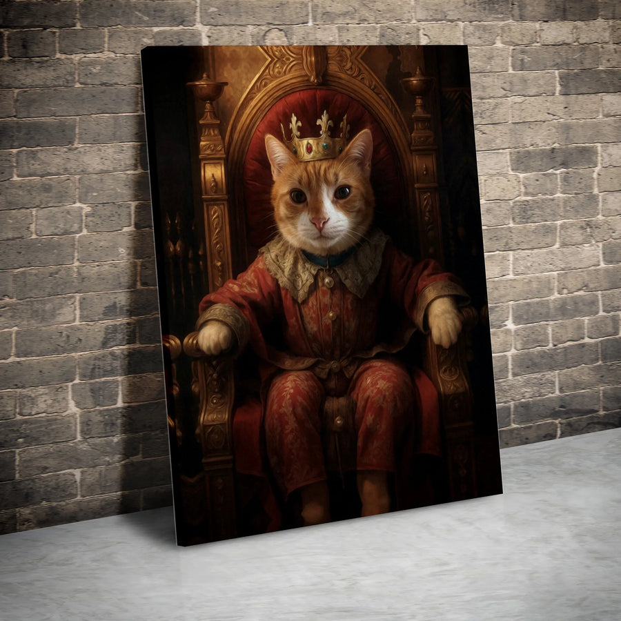 Regal Ginger Cat King Wall Art | Renaissance Style Royal Pet Portrait | Premium 1.25 Inch Thick Canvas | Whimsical Home Decor Gift for Cat Lovers