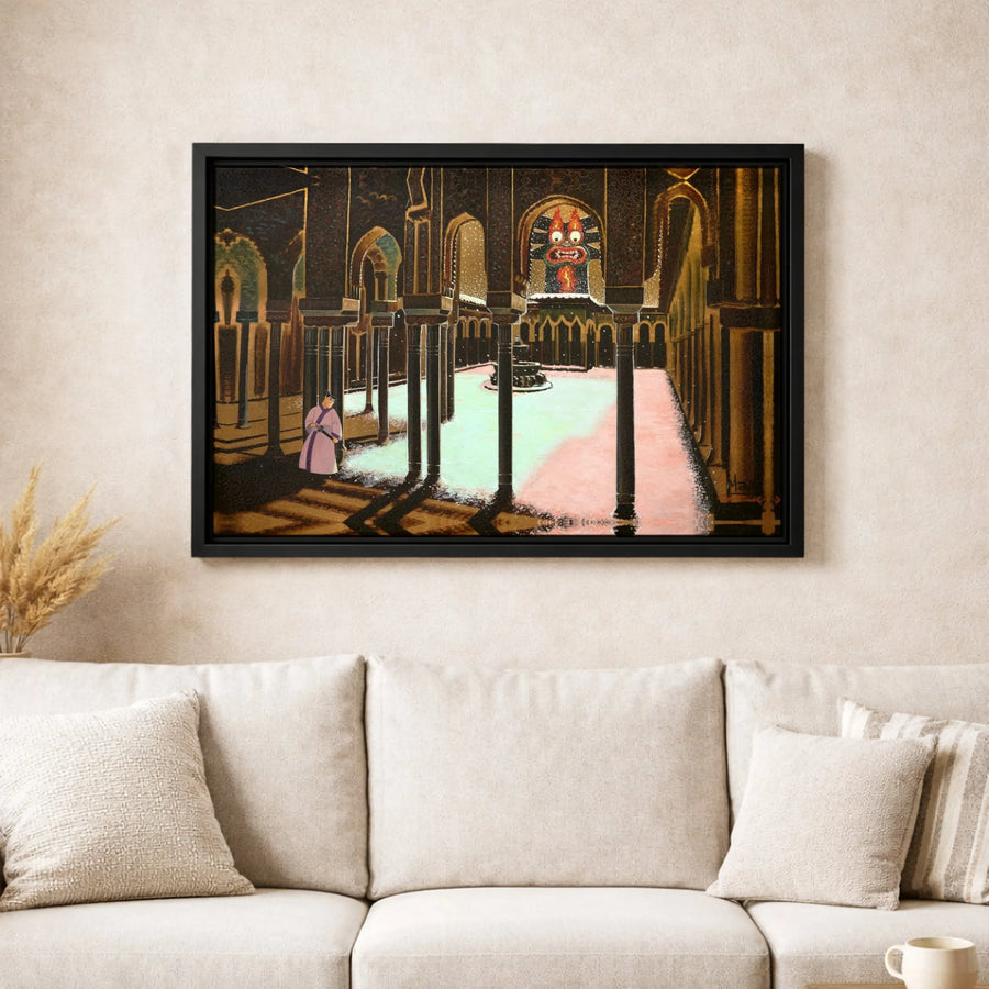 Samurai Wall Art Canvas | Snowy Moorish Courtyard Demon Mask Print | Premium 1.25 Inch Gallery Wrap | Unique Japanese Aesthetic Home Decor Gift