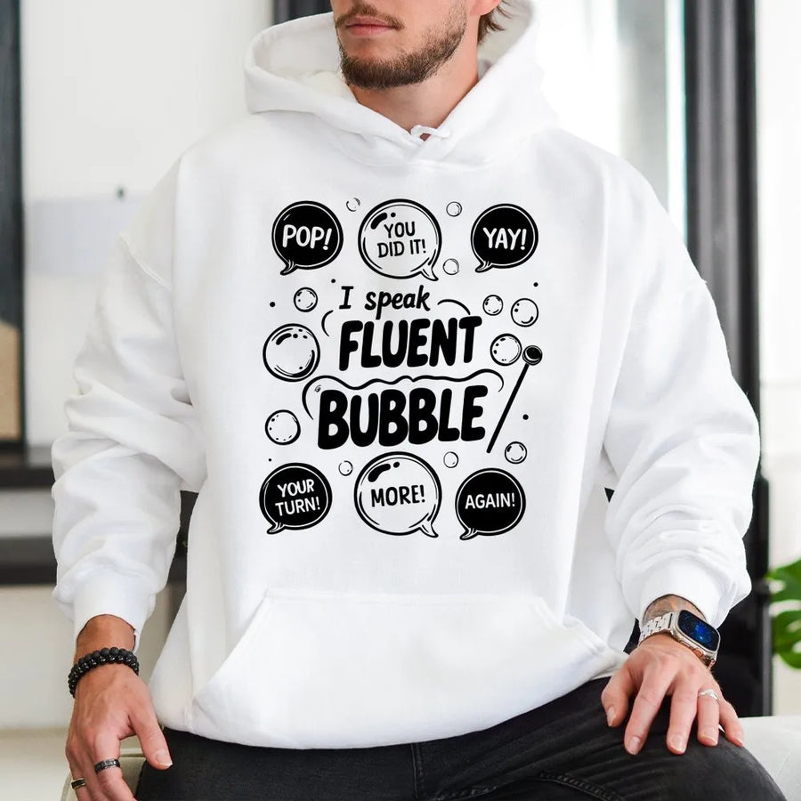 Fluent In Bubble Speech Therapy Hoodie | Cute SLP Appreciation Gift | Soft Cotton Blend Graphic Sweatshirt | Professional Speech Pathologist Apparel