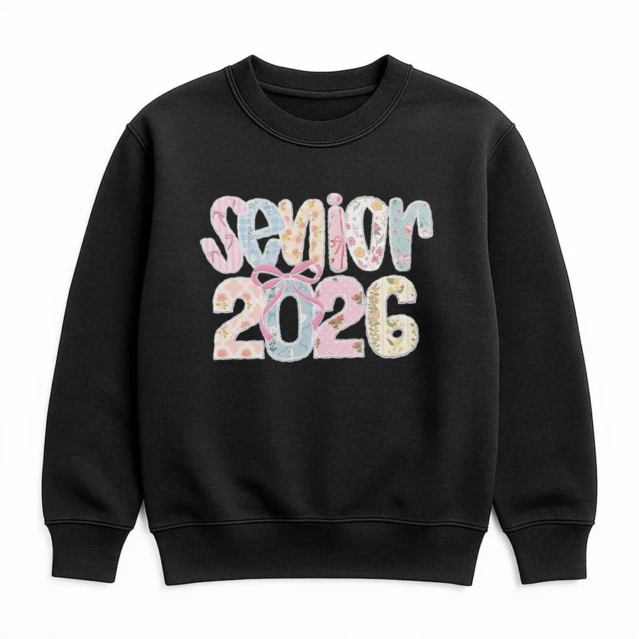 Senior 2026 Sweatshirt | Floral Patchwork Style Bow Graphic | Premium Comfort Colors Tee | Cute Graduation Gift for High School Senior