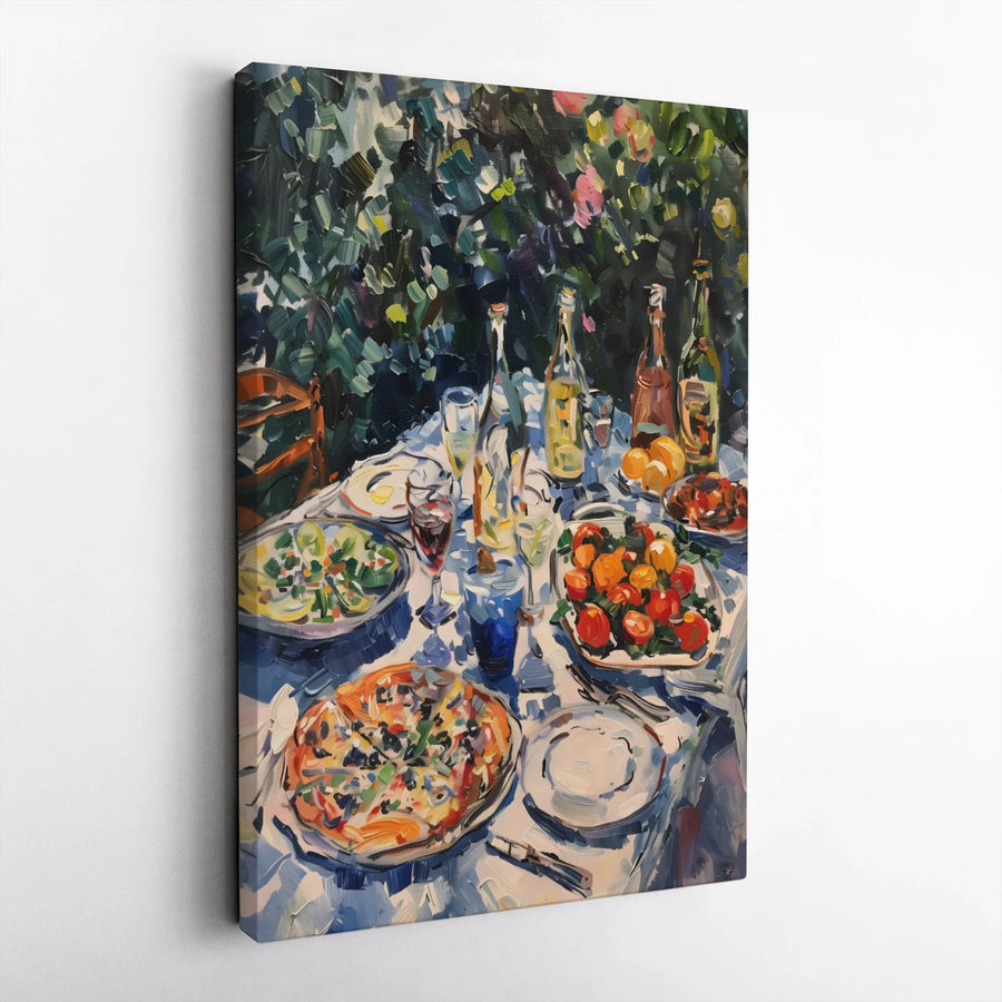 Italian Garden Lunch Wall Art | Still Life Pizza And Wine Painting | Premium 1.25-Inch Gallery Canvas | Culinary Home Decor Gift