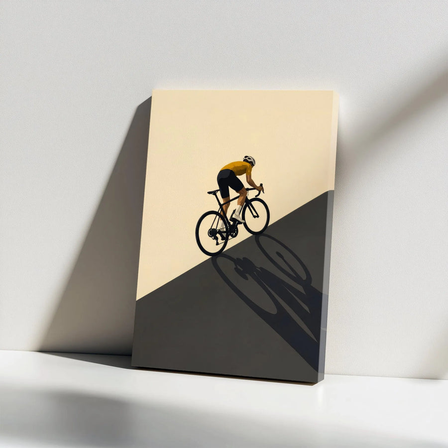 Minimalist Cycling Art Vertical Canvas | Retro Bicycle Rider Uphill Climb Graphic | Premium 1.25 Inch Frameless Gallery Wrap | Inspirational Gift for Road Bike Cyclists