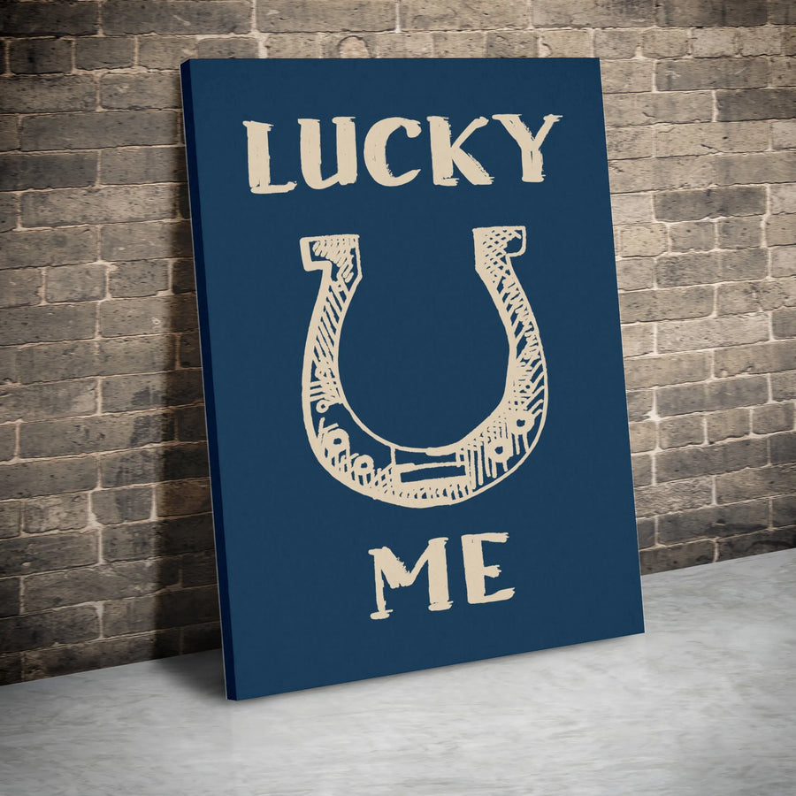 Lucky Me Horseshoe Wall Art | Minimalist Luck Symbol Print | Premium Gallery Wrapped Canvas | Positive Home Decor Gift for Good Vibes