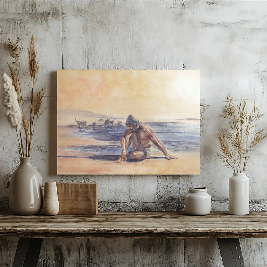 Odysseus and Helios Cattle Canvas Print | Homer's Odyssey Watercolor Illustration | Premium Gallery-Wrapped Canvas | Collector's Gift for Mythology Lovers