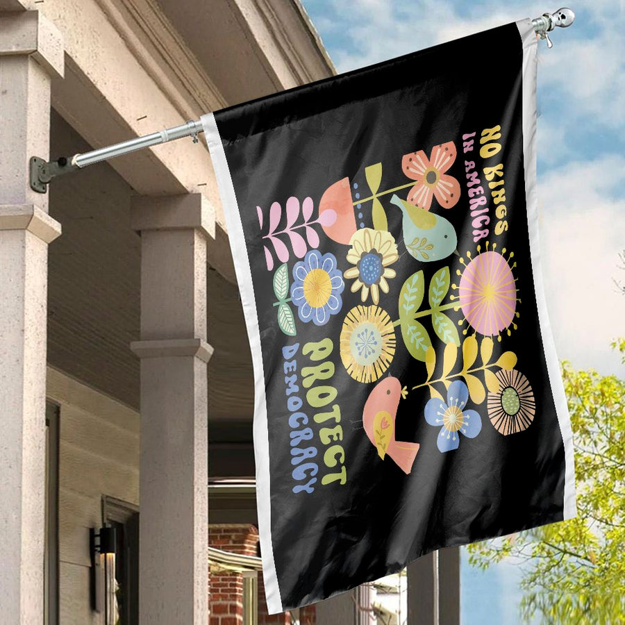 No Kings In America Flag | Protect Democracy Groovy Flower Art | UV-Resistant Premium Polyester | Home Decor Gift