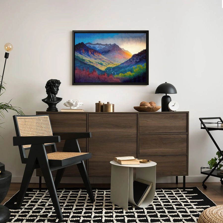Mountain Valley Canvas Print | Vibrant Sunset Landscape Wall Art | Premium Fade-Resistant Gallery Wrap | Modern Home Decor Gift