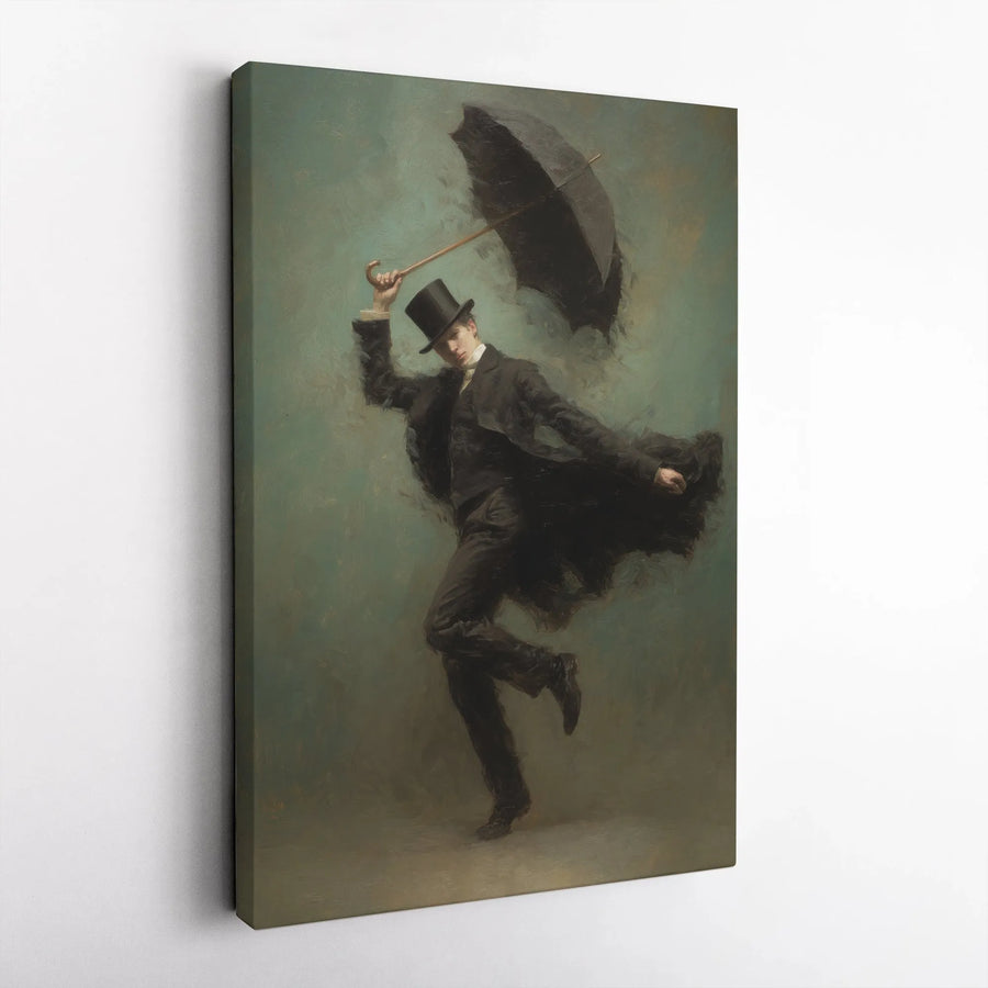 Vintage Gentleman Wall Art | Victorian Man in Top Hat with Umbrella | Premium Gallery-Wrapped Canvas Print | Sophisticated Home Decor Gift