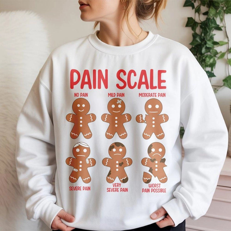 Pain Scale Gingerbread Sweatshirt | Funny Nursing Christmas Sweater | Premium Cotton Blend Crewneck | Holiday Gift For Nurses and Medical Students
