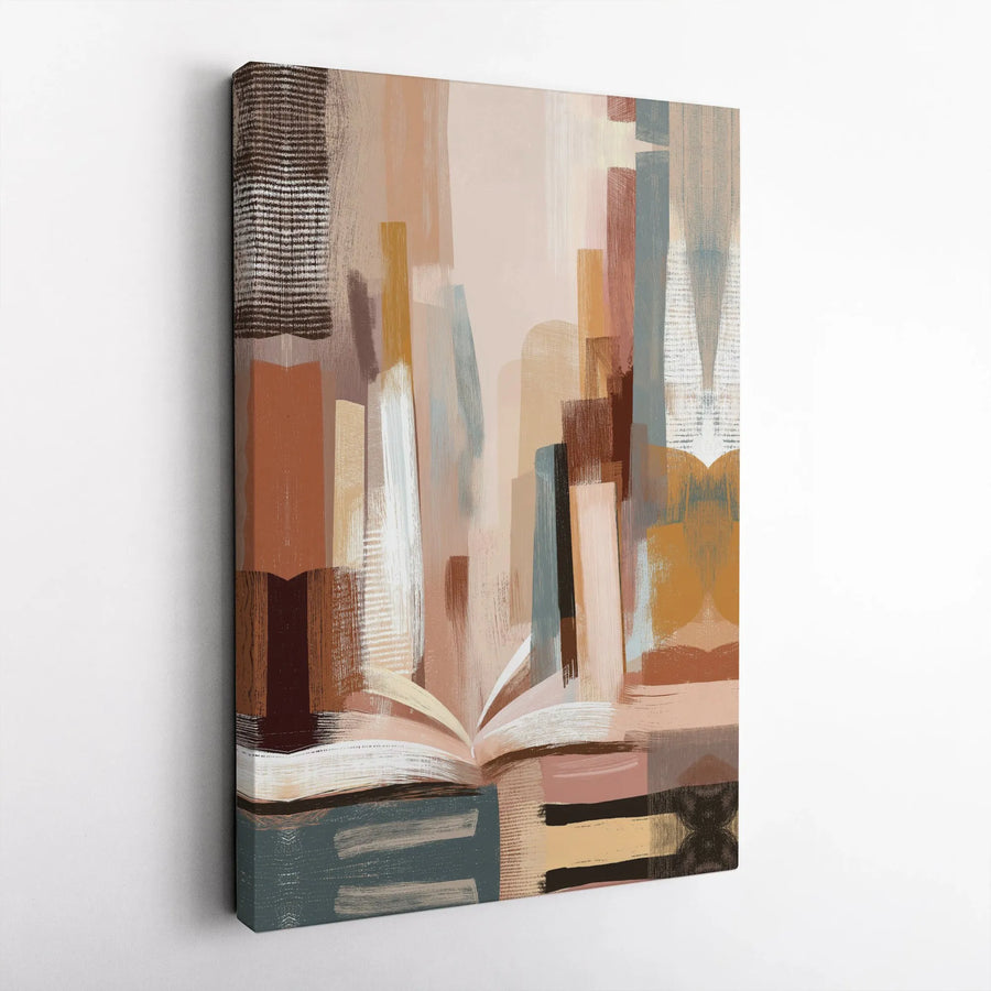 Abstract Book Canvas Wall Art | Modern Earthy Tones Oil Painting Style | Premium Gallery Wrap 1.25" Profile | Home Office Library Decor Gift