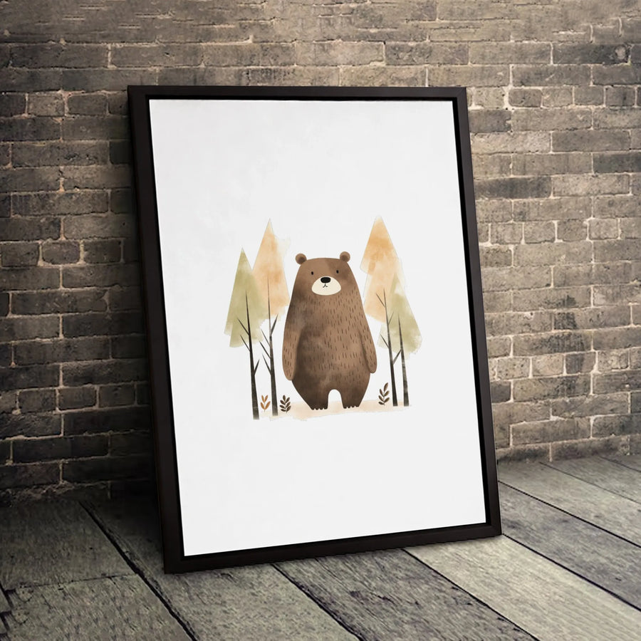 Cute Watercolor Bear Canvas Art | Woodland Forest Animal Nursery Decor | Premium Fade-Resistant Gallery Wrap | Modern Kids Room Gift