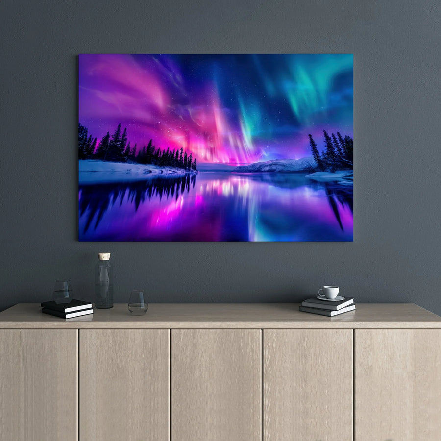 Northern Lights Canvas Wall Art | Vibrant Aurora Borealis Landscape | Gallery Wrapped 1.25" Depth | Nature Lover Home Decor Gift