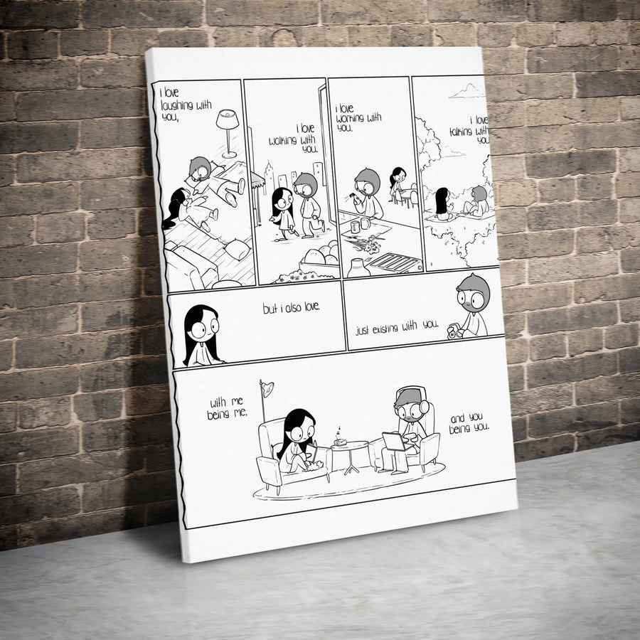 Cute Relationship Comic Canvas Art | Wholesome Couple Story Strip | Premium Fade-Resistant Print | Unique Anniversary Gift for Her or Him