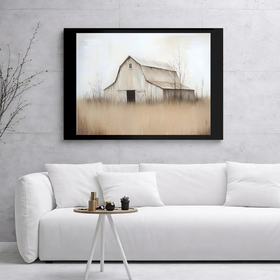 Rustic Farmhouse Barn Canvas | Neutral Landscape Wall Art | Gallery Wrapped Premium Print | Modern Country Home Decor Gift