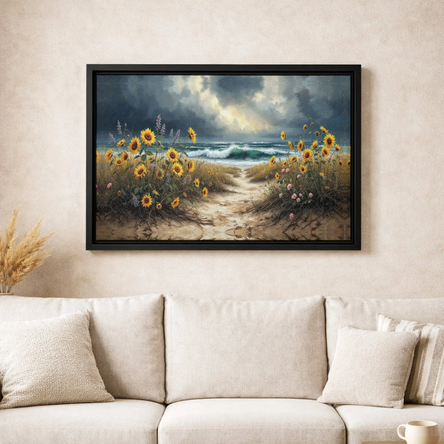 Sunflower Beach Canvas Print | Moody Ocean Storm Landscape | 1.25 Inch Gallery Wrap | Coastal Wall Art Decor