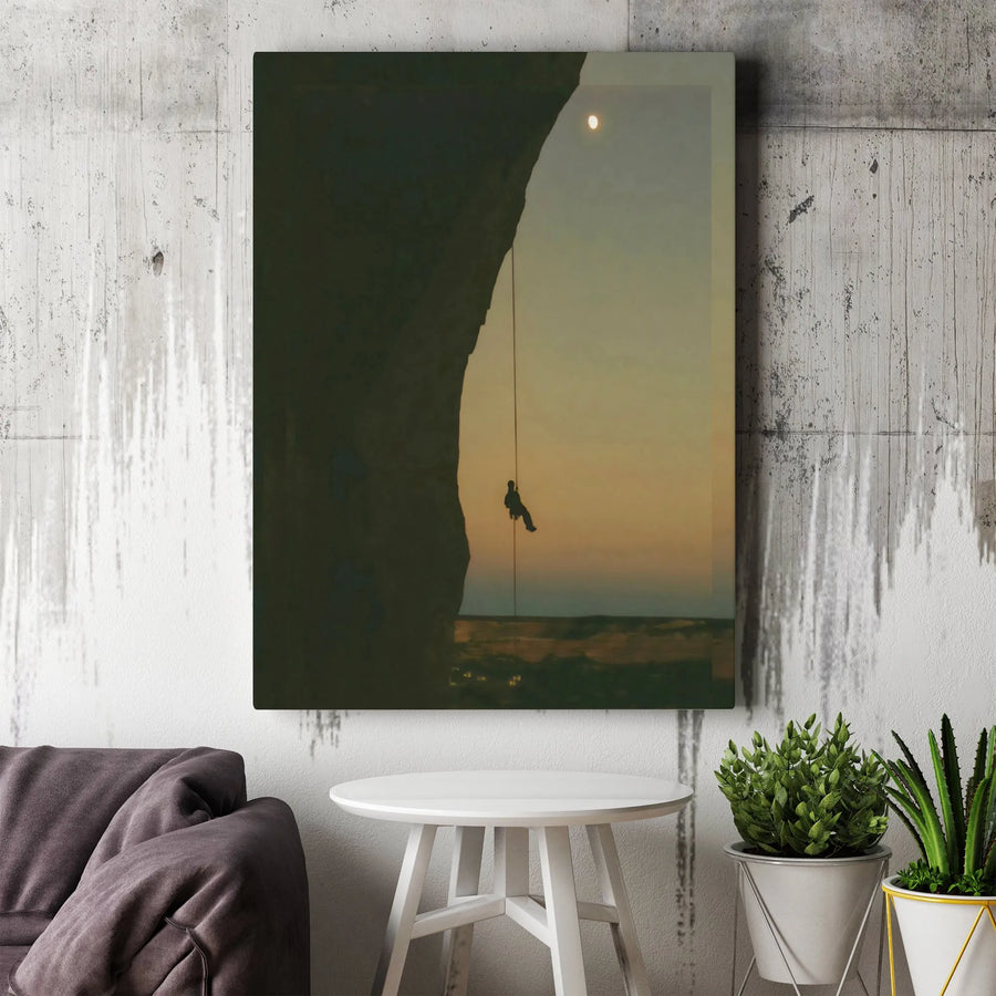 Rock Climber Canvas Wall Art | Silhouette Rappelling Sunset Print | Premium 1.25" Gallery Wrap | Adventure Decor Gift for Climbers