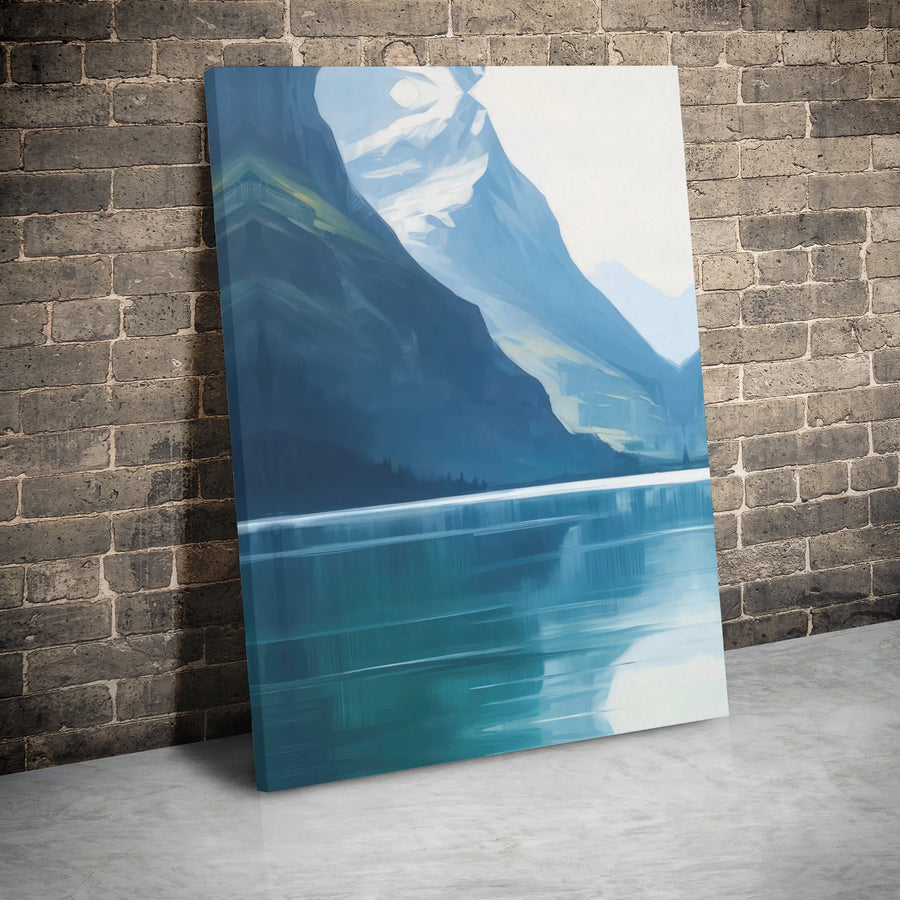 Abstract Mountain Lake Canvas | Modern Blue Landscape Wall Art | Premium Gallery Wrap Print | Serene Nature Decor For Living Room